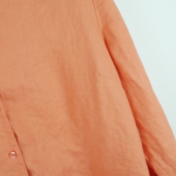 JM Collection Size 16 Top 100% Linen Orange Button Up Roll Tab Sleeve Beachy - Picture 5 of 7